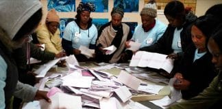 Electoral commission agents start counting the votes in Wednesday May 8, 2019 general elections in Johannesburg, South Africa