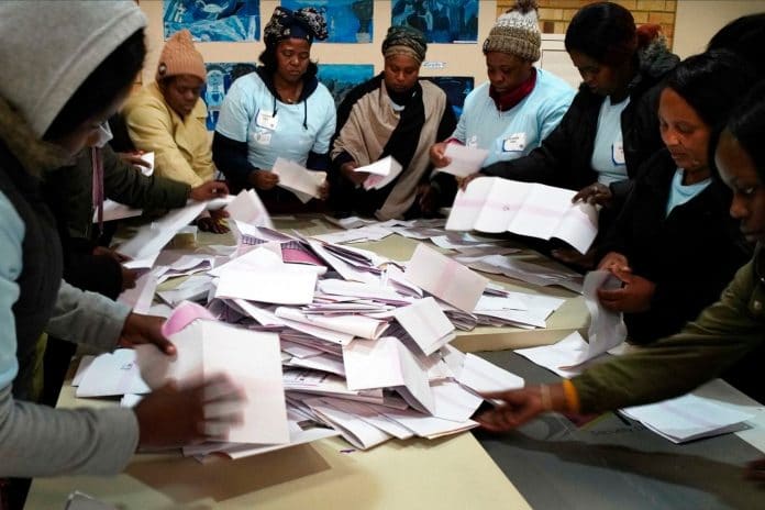 Electoral commission agents start counting the votes in Wednesday May 8, 2019 general elections in Johannesburg, South Africa