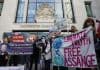 Supporters of WikiLeaks founder Julian Assange protest outside Westminster Magistrates' Court on Thursday