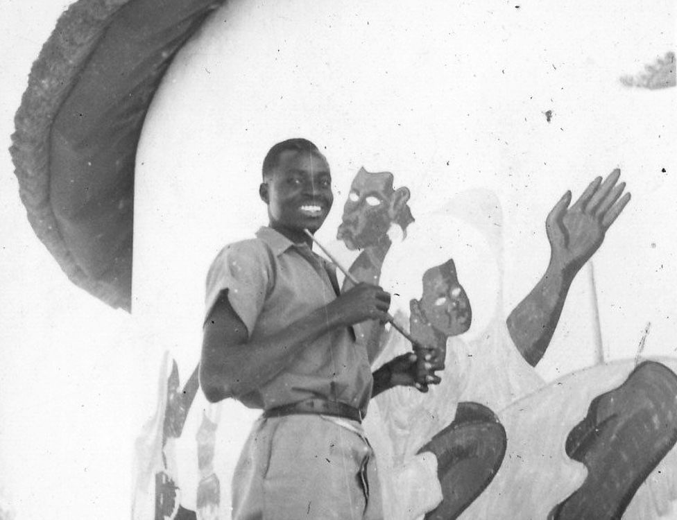 Livingstone Sango painting the chapel murals at Cyrene Mission in the 1940s