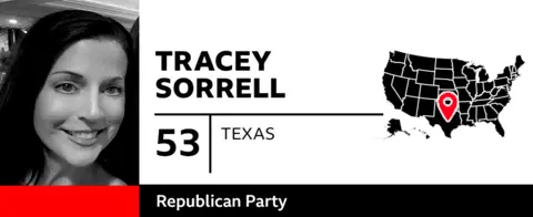 Graphic with photo of Tracey Sorrell, 53, of Texas