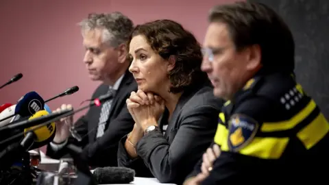 EPA-EFE/REX/Shutterstock Amsterdam Mayor Femka Halsema gives a press conference with the police chief and public prosecutor on Friday 8 November