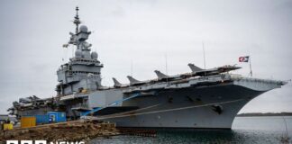 Drone jammed near French aircraft carrier was probably Russian, says Sweden