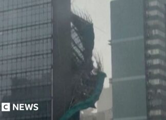 Watch: Scaffolding ripped from Hong Kong building as Typhoon Noul makes landfall