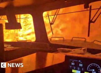 Dramatic video shows wildfire surround freight train in Canada